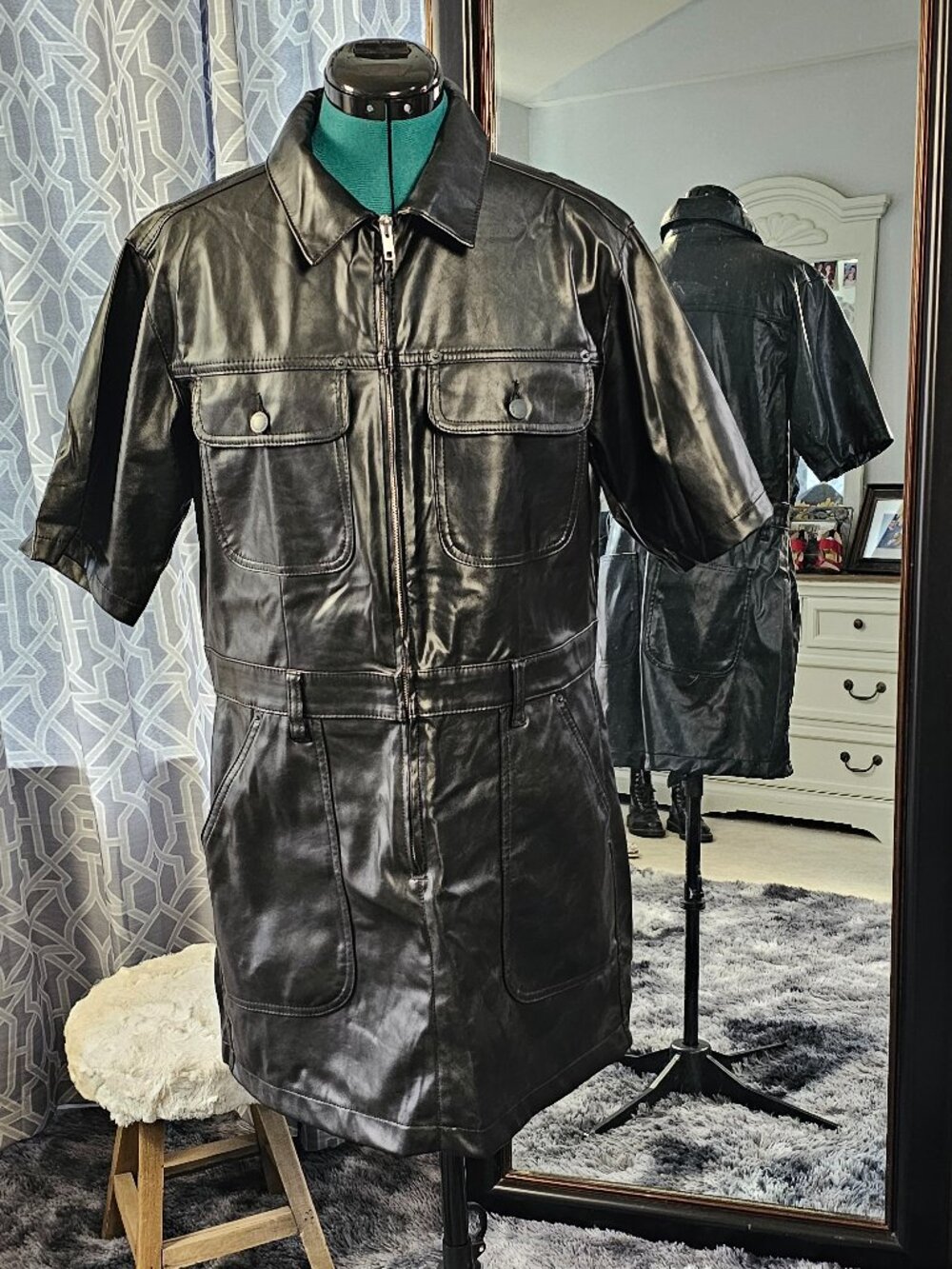 Universal Thread Black Faux Leather Utility Mini Dress – Size S